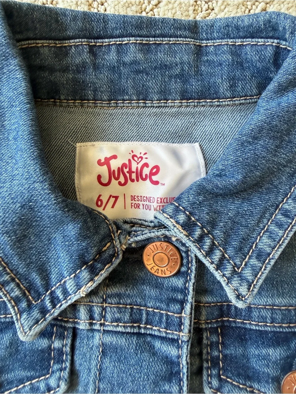 Justice Girls' Blue Denim Jacket - Classic Jean Coat, size 6/7